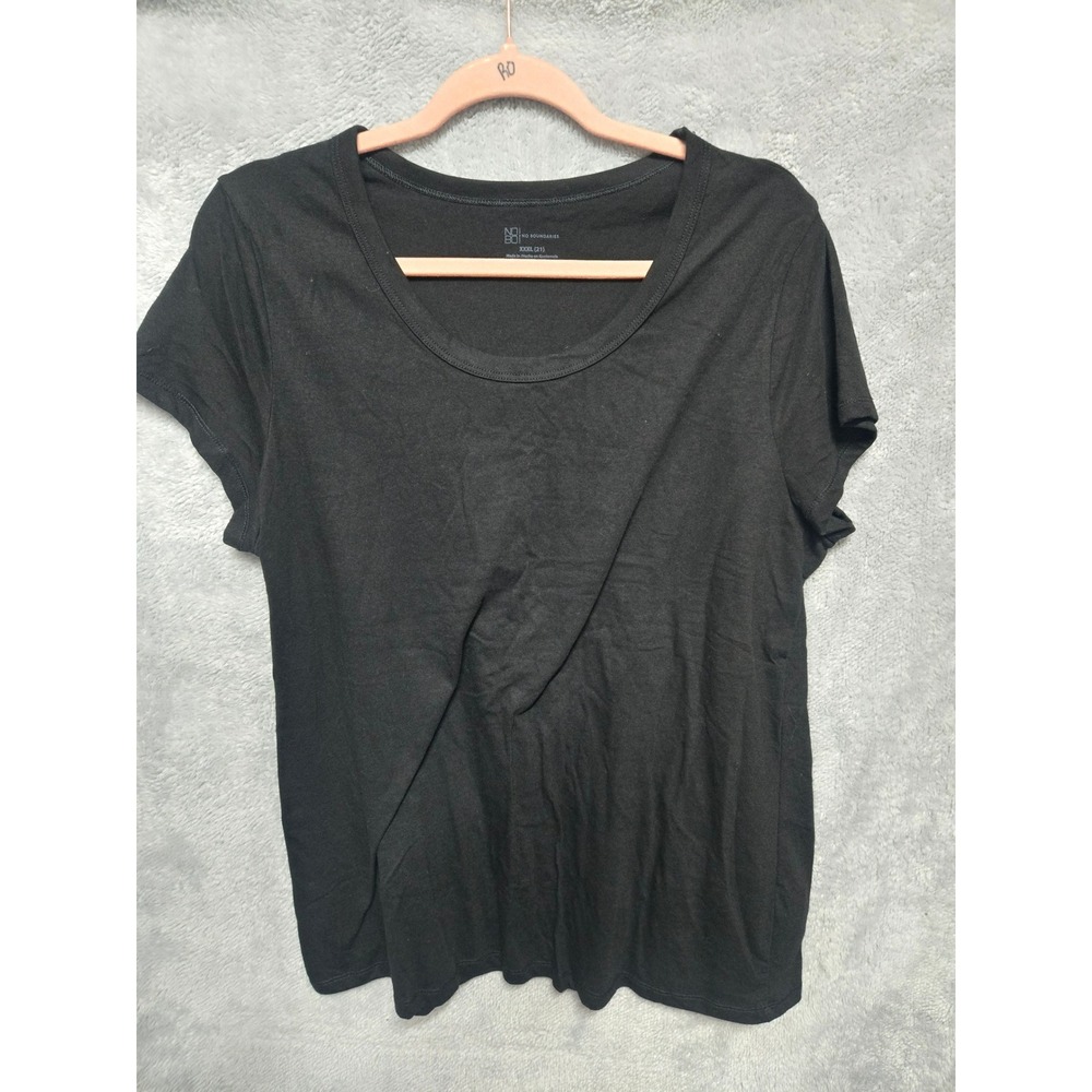 No Boundaries Black Scoop Neck Short Sleeve T-Shirt XXXL 21 Cotton Blend Tee
